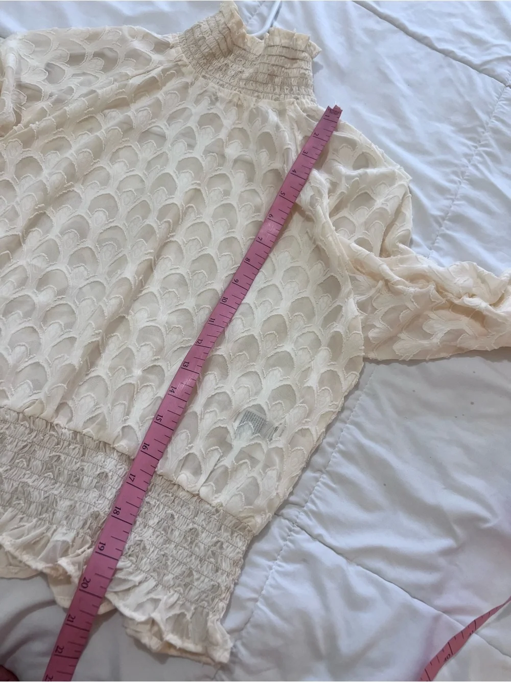 H&M Cream Sheer Turtleneck Ruffled Blouse size 8